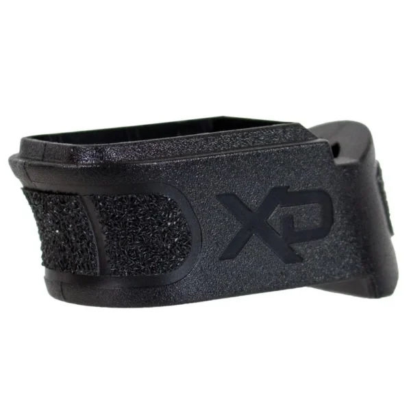 Springfield Armory Extended Magazine Sleeve, black textured sleeve with XD logo, side angled view