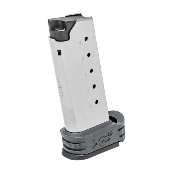Springfield XD-S Tactical Extended Magazine, grey body with black extended base