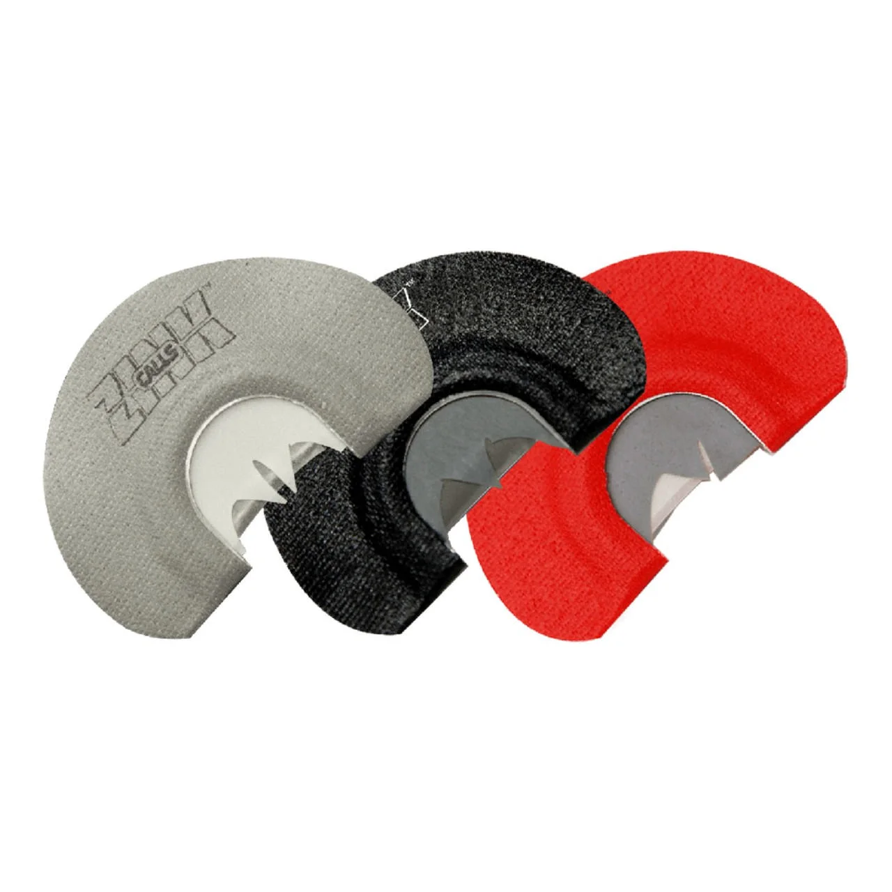 zink-signature-series-mouth-calls-3-pack-primary AVIAN Zink Signature Series Pack, three gray, black and red circular calls with center cutouts