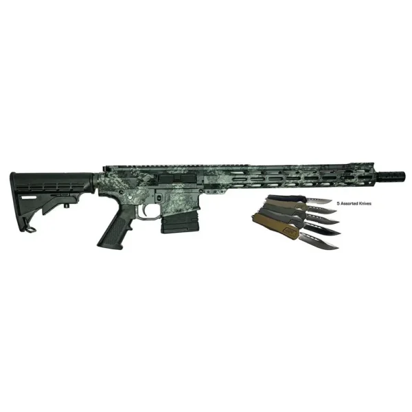 10 Ring Great Lakes AR-10 Rifle .308 Win 10rd Magazine 16" Barrel Lichen Grey with 5 OTF 3-1/2" Blade Knives