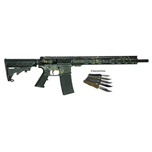 10 Ring Great Lakes AR-15 Rifle .223 Wylde 30rd Magazine 16" Barrel Lichen Black with 5 OTF 3-1/2" Blade Knives