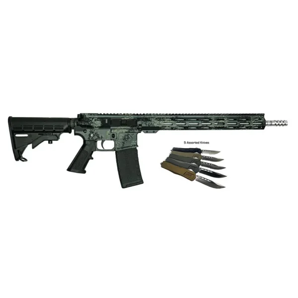10 Ring Great Lakes AR-15 Rifle .223 Wylde 30rd Magazine 16" Barrel Lichen Grey with 5 OTF 3-1/2" Blade Knives
