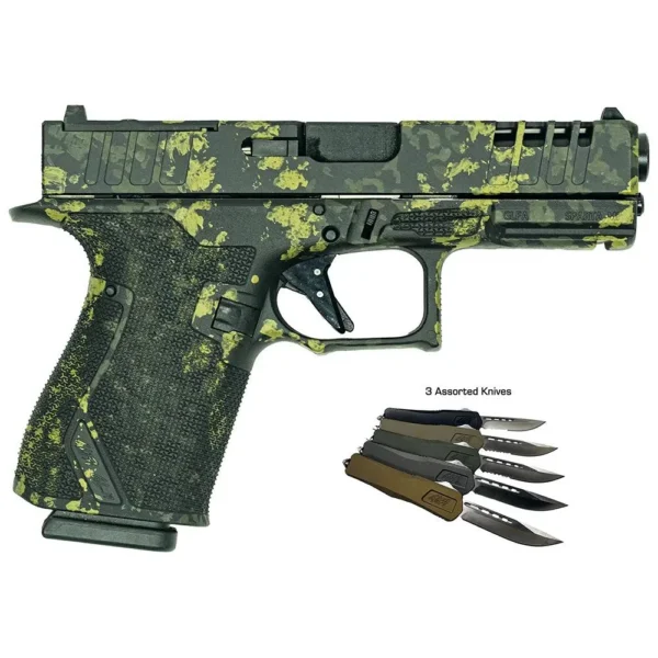 10 Ring Great Lakes Striker Handgun Combo 9mm Luger 15rd Magazines (2) 4" Barrel Lichen Black OR with 3 OTF 3-1/2" Blade