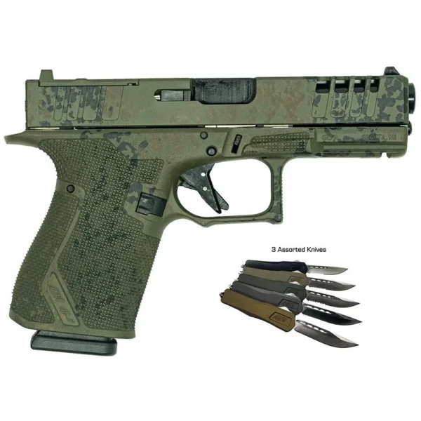 10 Ring Great Lakes Striker Handgun Combo 9mm Luger 15rd Magazines (2) 4" Barrel Lichen Green OR with 3 OTF 3-1/2" Blade