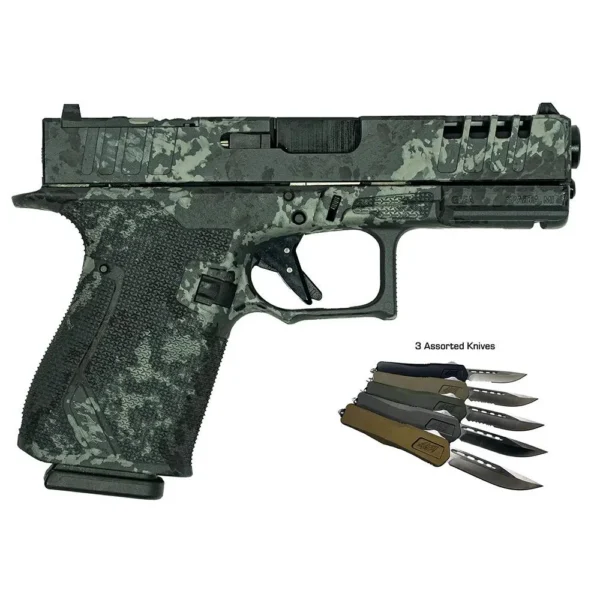 10 Ring Great Lakes Striker Handgun Combo 9mm Luger 15rd Magazines (2) 4" Barrel Lichen Grey OR with 3 OTF 3-1/2" Blade