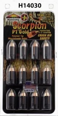 J-Ron Inc. Harvester Muzzleloading Scorpion PT Gold Premium Polymer Tip Muzzleloader Bullets 50 Cal. Sabot 300 gr .451"