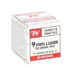 Winchester Ammunition Winchester USA Target & Practice Handgun Ammunition 9mm Luger 115gr FMJ 1190 fps 1000/ct (20-50/ct)