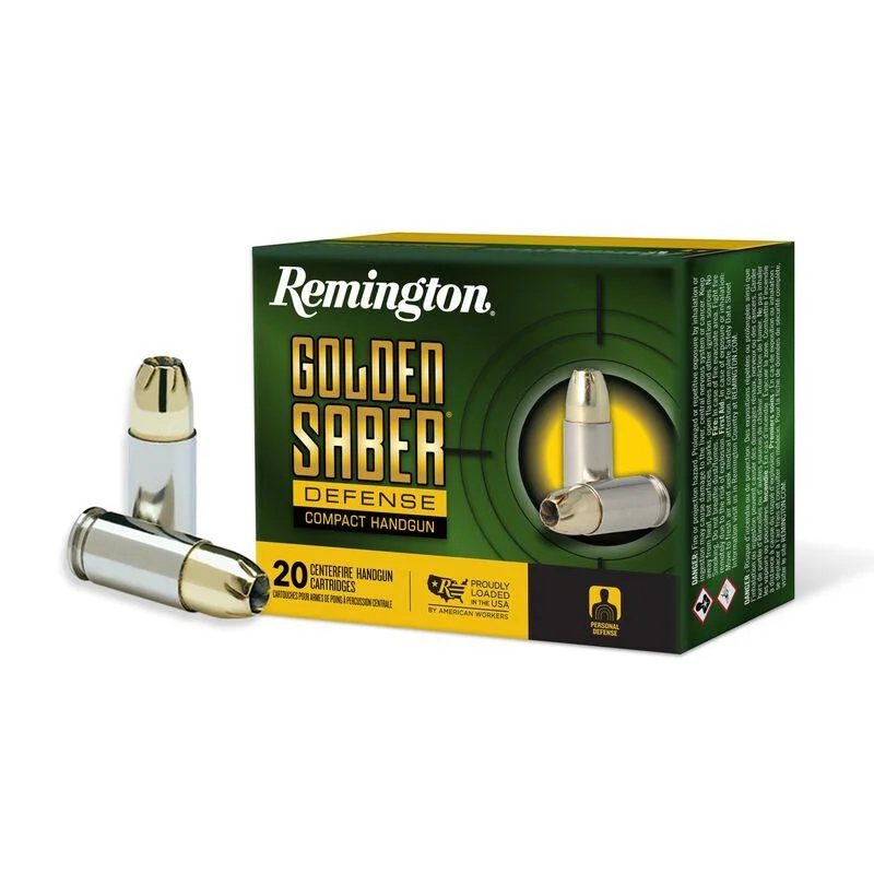 9mm-luger-124gr-golden-saber-defense-ammunition-primary Remington Golden Saber Defense Compact Ammunition 9mm Luger 124gr BJHP 1020 fps 20/ct