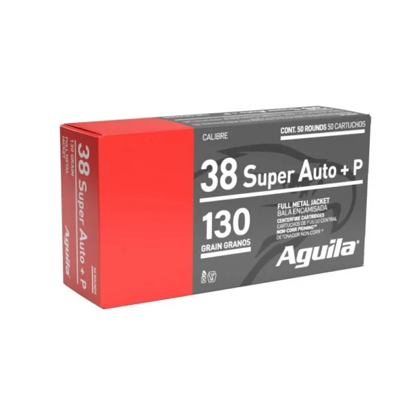 TXAT - DBA Aguila Ammunition Aguila Handgun Ammunition .38 Super Auto+P 130 gr FMJ 1220 fps 50/ct