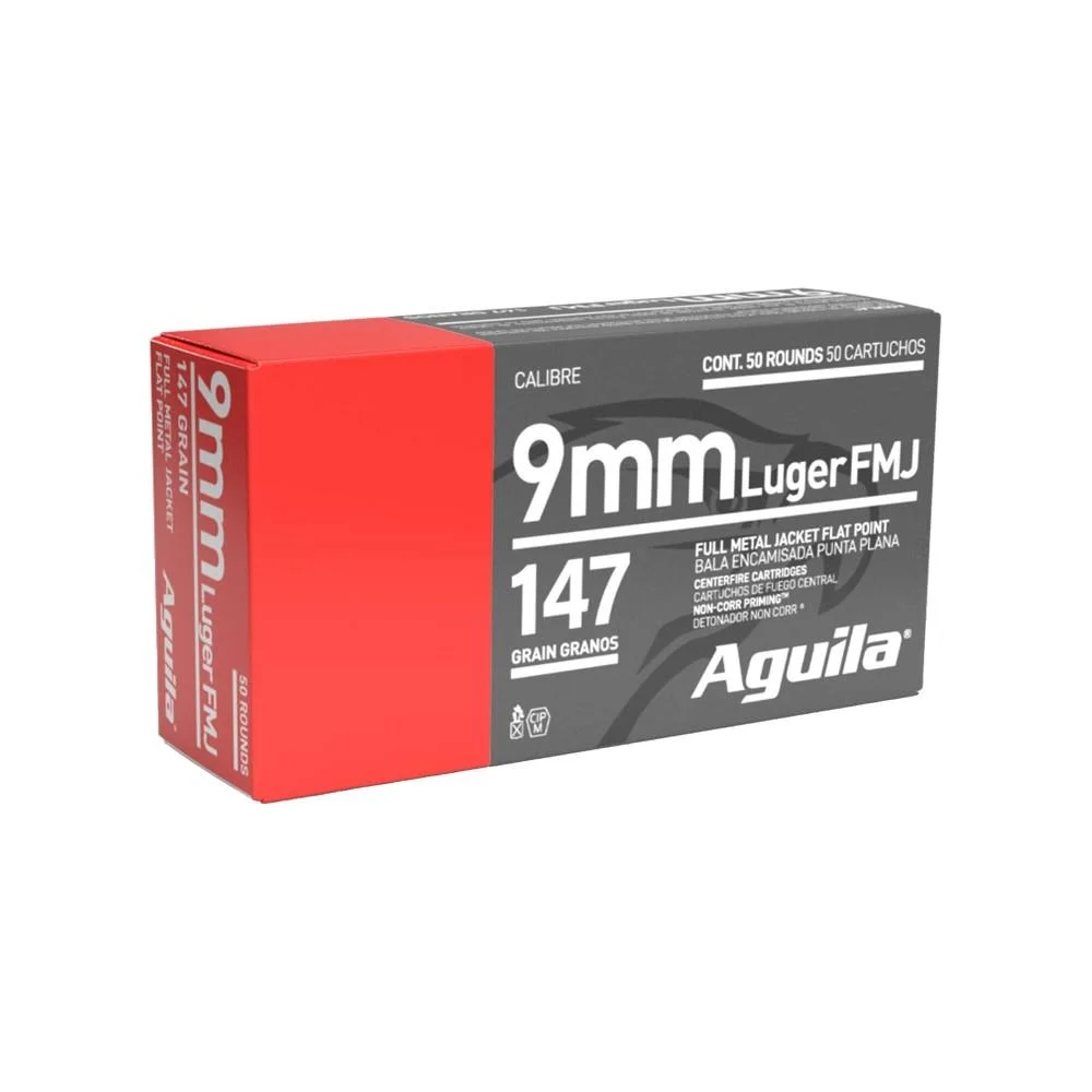 aguila-9mm-luger-147-gr-fmjfp-handgun-ammo-primary TXAT - DBA Aguila Ammunition Aguila Handgun Ammunition 9mm Luger 147 gr FMJFP 950 fps 50/ct