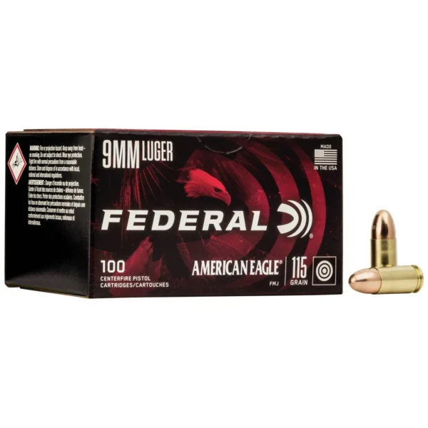 Federal Cartridge Co. American Eagle Handgun Ammunition 9mm Luger 115 gr FMJ 1180 fps 100/ct