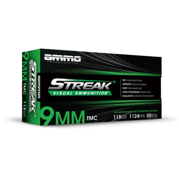 Ammo Inc. Ammo Inc Streak Handgun Ammunition 9mm Luger Green 115gr TMJ 1124 fps 50/ct