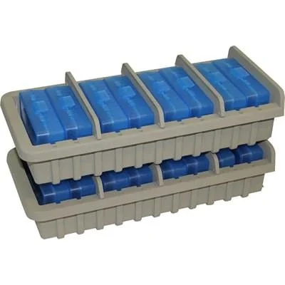 ammo-rack-adjustable-shelves-primary-1 Mtm Molded Products Company MTM AR9M Ammo Rack with 8 P50-9M-24 Ammo Boxes Clear Blue and Dark Earth