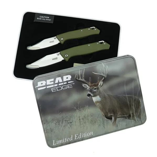 Bear & Son Cutlery Bear & Son Limited Edition Gift Tin Two Folding Knife Combo Set OD Green