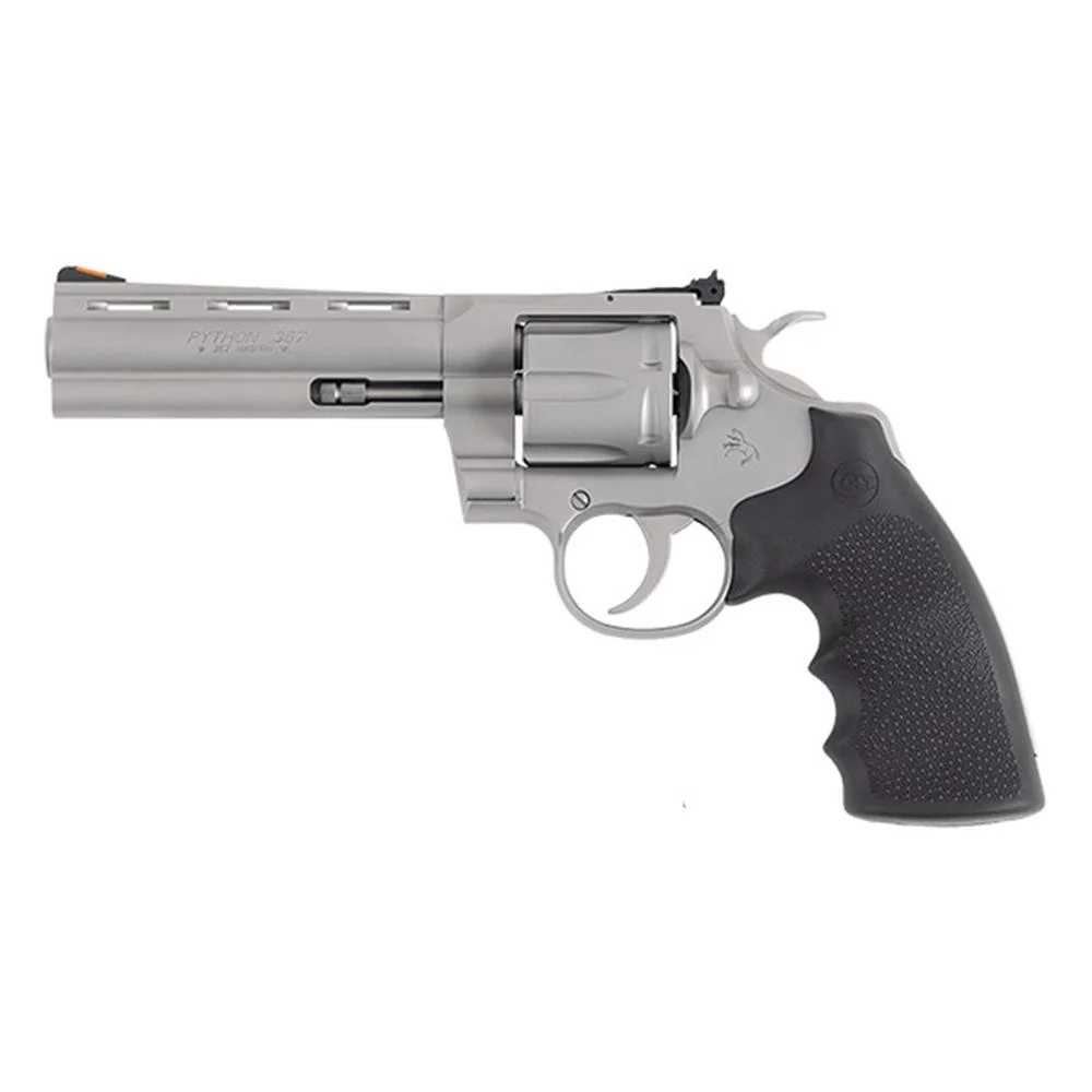 colt-python-357-magnum-revolver-primary-1 Colt Manufacturing Colt Python 357 Handgun .357 Mag 6rd Capacity 5" Barrel Matte Stainless with Black Hogue Grips