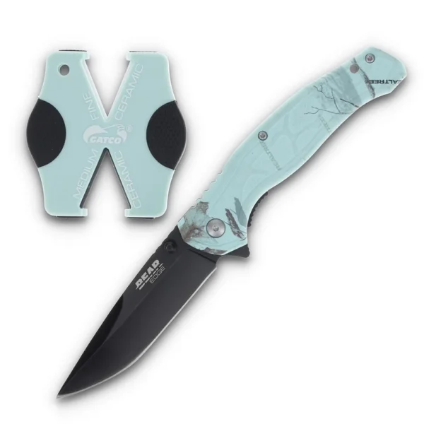 Bear & Son Cutlery Bear & Son Edge Brisk 2.0 Folding Knife & Sharpener Combo Drop Point Blade Teal Camo