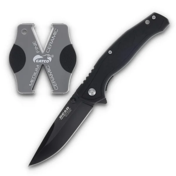 Bear & Son Cutlery Bear & Son Edge Brisk 2.0 Folding Knife & Sharpener Combo Drop Point Blade Black