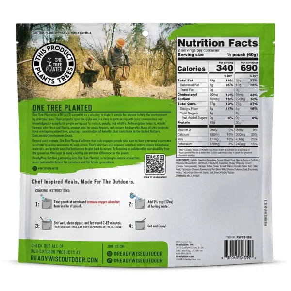 ReadyWise Company ReadyWise Outdoor Pro Meal Farfalle Alla Vodka with Chicken Single Pouch