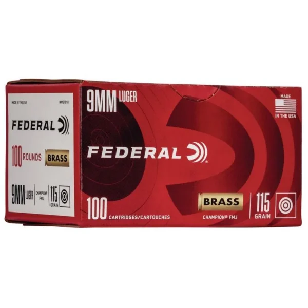 Federal Cartridge Co. Federal Champion Training Handgun Ammunition 9mm Luger 115 gr FMJ 1125 fps 100/ct
