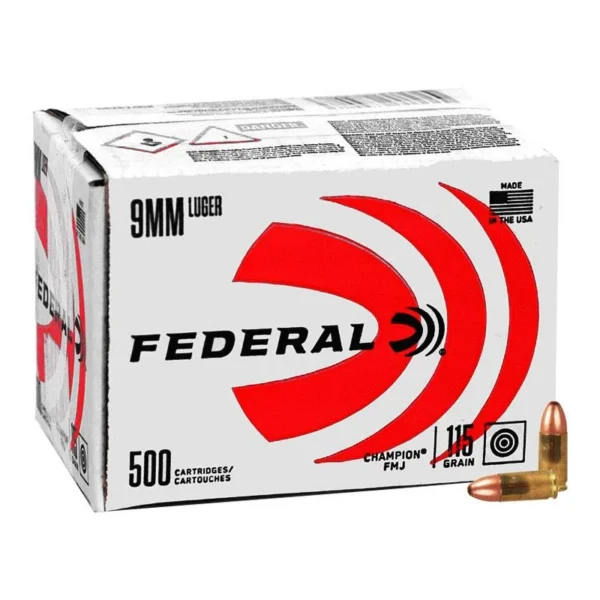 Federal Cartridge Co. Federal Champion Training Handgun Ammunition 9mm Luger 115 gr FMJ 1125fps 500/ct (Bulk)