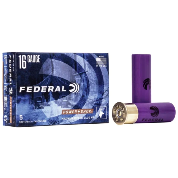 Federal Cartridge Co. Federal Power-Shok Rifled Slug Shotshells 16ga 2 3/4" 4/5 oz Slug 1600 fps 5/ct