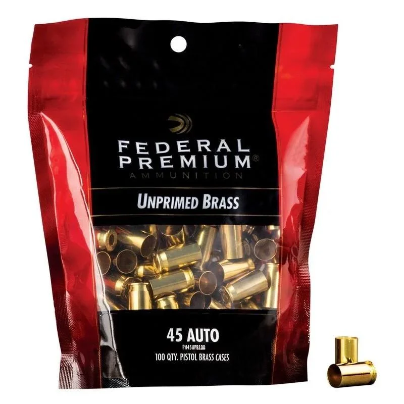 federal-unprimed-45-auto-pistol-brass-primary Federal Cartridge Co. Federal Premium Unprimed Brass Handgun Cartridge Cases 100/ct .45 Auto