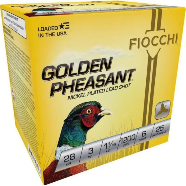 Fiocchi Ammunition Fiocchi Golden Pheasant Nickel Plated Shotshells 28ga 3" 1-1/16oz 1200fps #6 25/ct