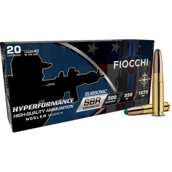 Fiocchi Ammunition Fiocchi Hyperformance SBR Nosler BT Ammunition .300 Blackout 220gr PT 1075 fps 20/ct
