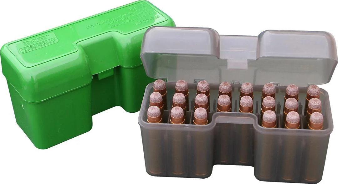 flip-top-rifle-ammo-box-22-rounds-primary Mtm Molded Products Company MTM Case-Guard RF-22 Series Flip Top Rifle Ammo Box 22 Rounds Clear Smoke