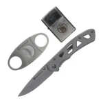 Battenfeld Knives Smith & Wesson Folding Knife Cigar Cutter and Lighter Combo 3" Drop Point Blade Silver