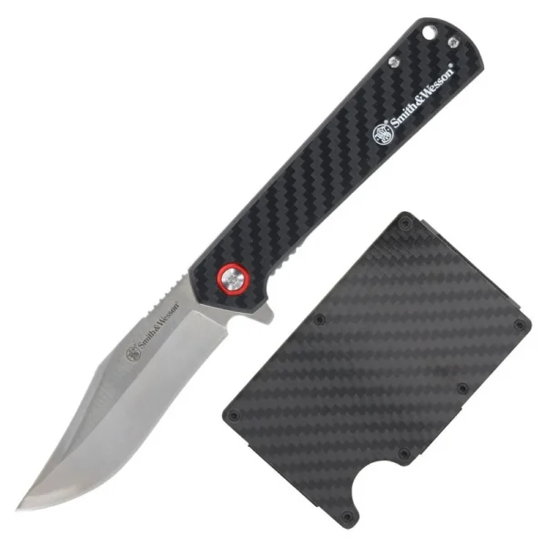 Battenfeld Knives Smith & Wesson Folding Knife and Wallet Combo 3-3/10" Clip Point Blade Black