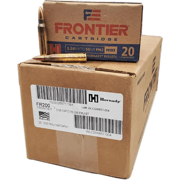 Frontier Cartridge Hornady Frontier FM193 Rifle Ammunition 5.56X45 NATO 55 gr FMJ 3240 fps 500/ct Case (25-20ct)