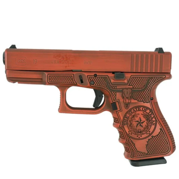 Glock Inc. Glock 19 Gen 3 Custom "Texas Orange" Compact Handgun 9mm Luger 15rd Magazines (2) 4.02" Barrel USA