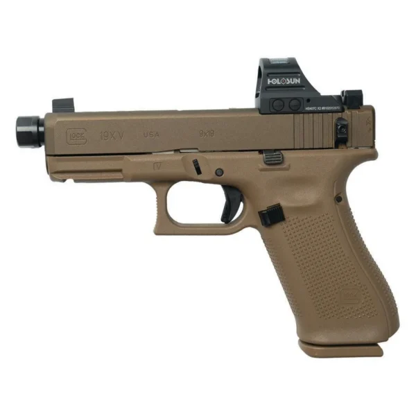 Glock Inc. Glock V-Series Model 19x w/HUSH Slide Lock Handgun 9mm Luger 17rd Magazines (3) 4.6" Threaded Barrel Holosun 407C