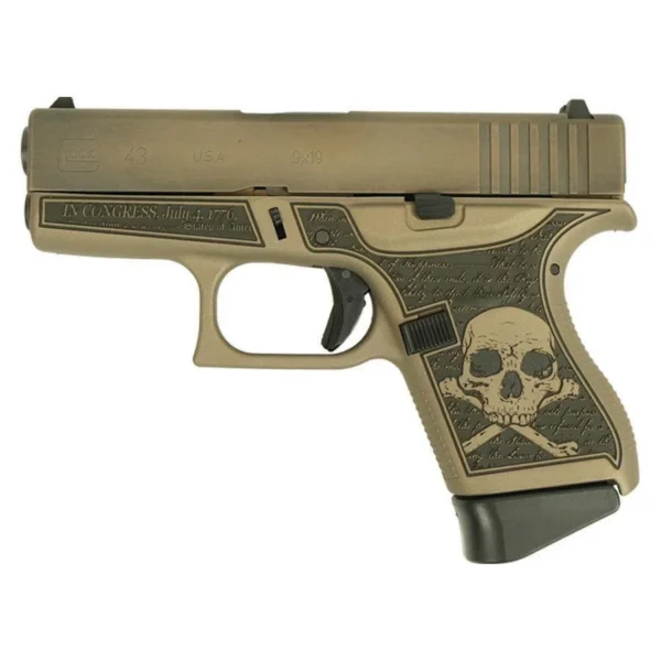 Glock Inc. Glock 43 Custom "Revolution Engraved Colonial Brown" Subcompact Handgun 9mm Luger 6rd Magazines(2) 3.4" Barrel