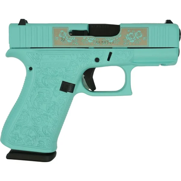 Glock Inc. Glock 43X "Glock & Roses" Robin's Egg Blue Handgun 9mm Luger 10rd Magazines(2) 3.4" Barrel Accessory Rail USA Made