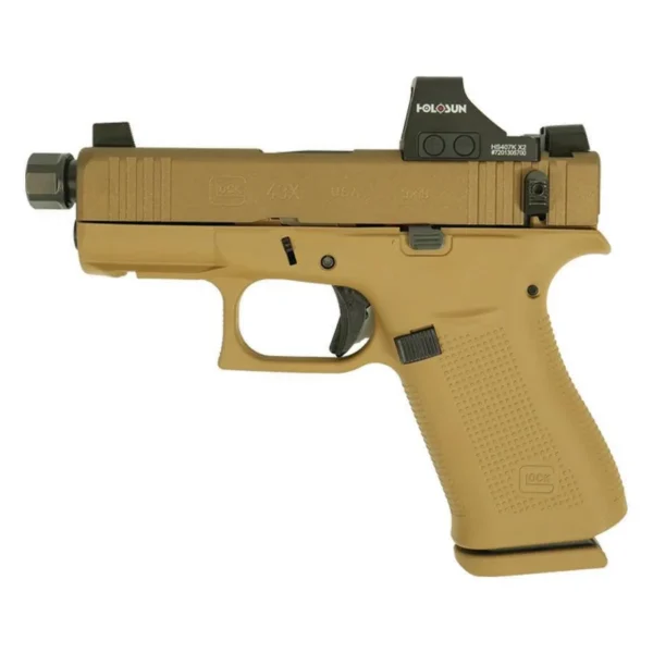 Glock Inc. Glock 43X Custom "Shark Puppy" FDE Handgun 9mm Luger 10rd Magazines (1) 3.9" Threaded Black Barrel Holosun 407K