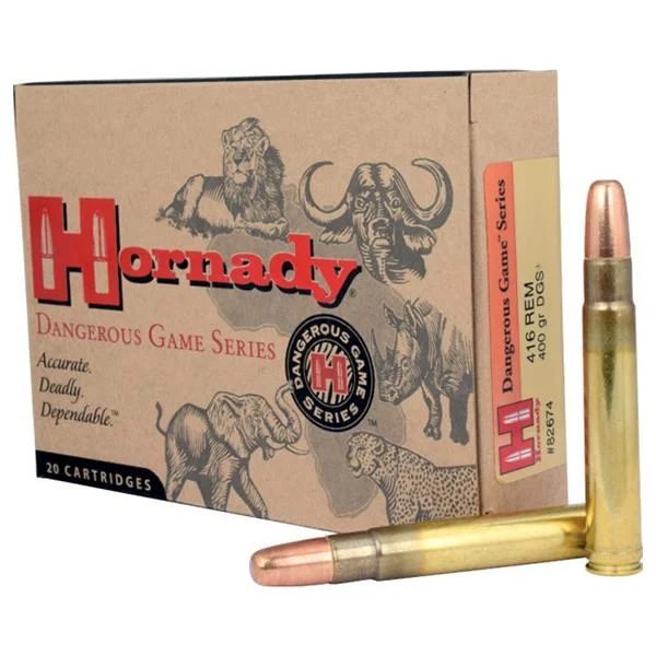 Hornady Dangerous Game Rifle Ammunition .416 Rem Mag 400 gr DGS 2400 fps 20/ct