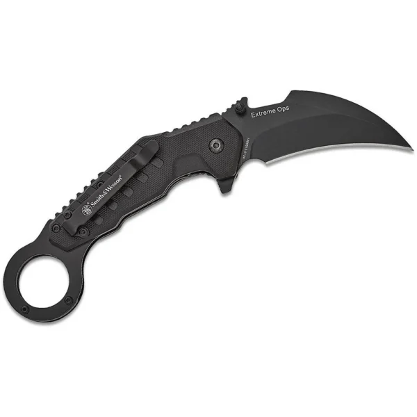 Battenfeld Knives Smith & Wesson Extreme Ops Karambit Assisted Folding Knife 3" Hawkbill Blade Black Box