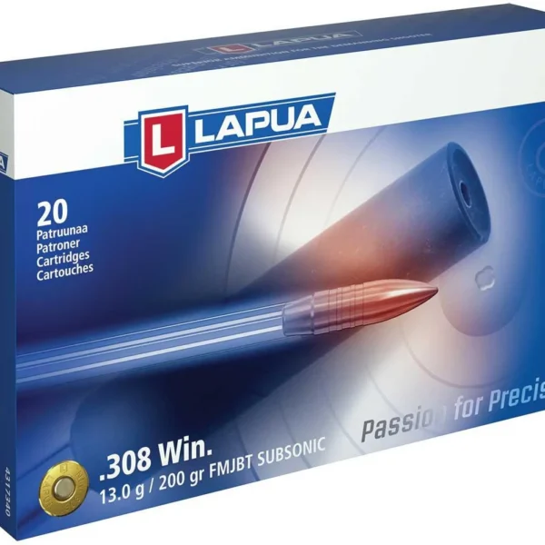 Lapua Ammunition Lapua Subsonic Rifle Ammunition .308 Win 200 gr FMJ-BT 1066 fps 20/ct