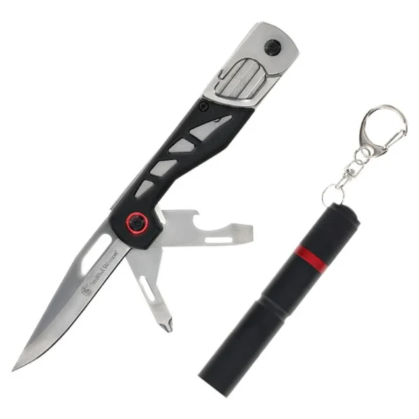 Battenfeld Knives Smith & Wesson Multitool Folding Knife 3" Drop Point Blade Black with Light