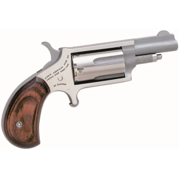 North American Arms NAA 22M Mini Revolver Handgun .22 Magnum 5rd Capacity 1.625" Barrel Silver with Wood Grip