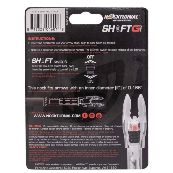 Feradyne Outdoors Nockturnal G-Nock Shift Red 3/pk .166 Arrow Diameter