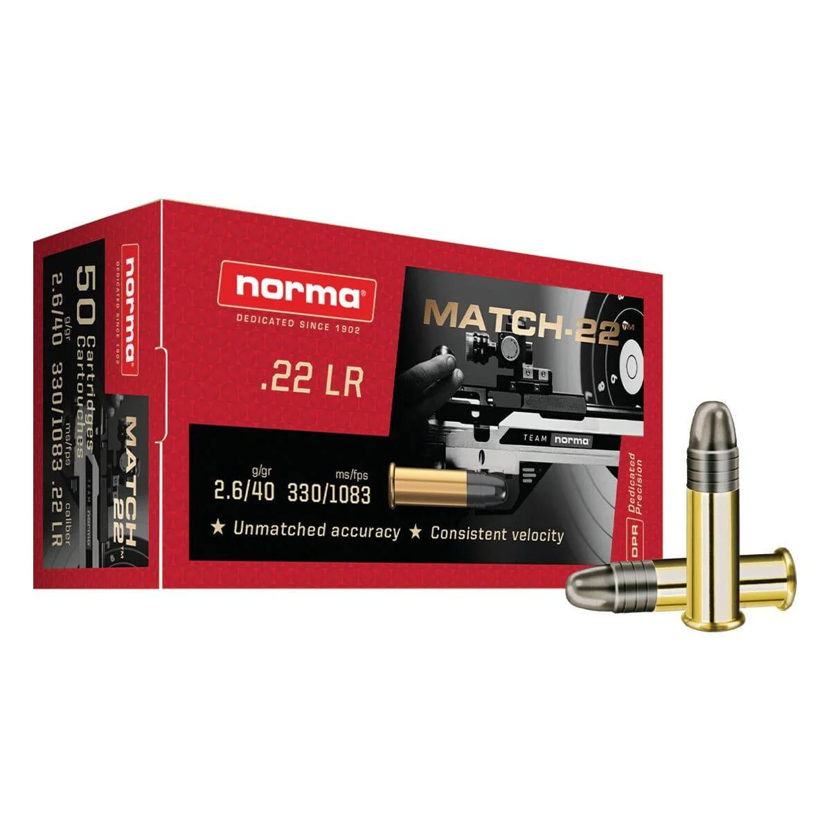 norma-match-22-rimfire-ammunition-primary Norma Ammunition Norma Match-22 Rimfire Ammunition .22 LR 40gr LRN 1083 fps 50/ct