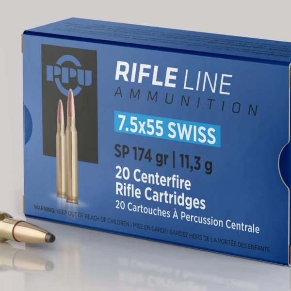TRZ Trading Inc. PPU Rifle Ammunition 7.5x55mm Swiss 174 gr SP 2525 fps - 20/ct