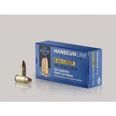 TRZ Trading Inc. PPU Handgun Ammunition 9mm Luger 115 gr FMJ 1145 fps 50/ct