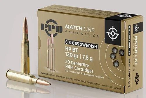 TRZ Trading Inc. PPU Match Rifle Ammunition 6.5mm x 55 Swedish Match 120 gr HPBT 2723 fps 20/ct