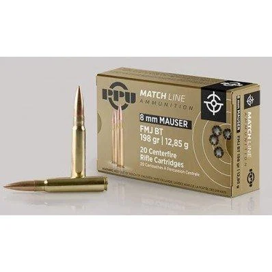 TRZ Trading Inc. PPU Match Rifle Ammunition 8mm Mauser Match 200 gr FMJ 2300 fps 20/ct