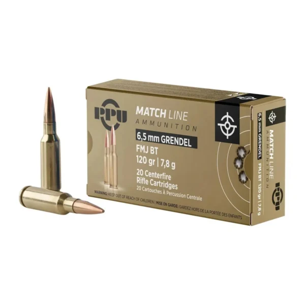 TRZ Trading Inc. PPU Ammunition Match Rifle Ammunition 6.5 Grendel 120gr FMJBT 20/Rd