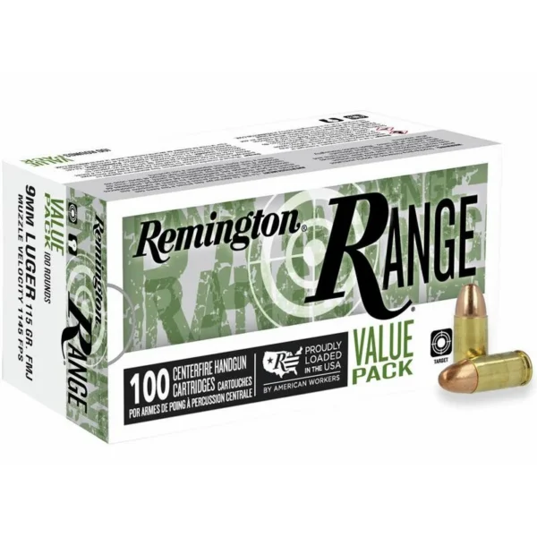 Remington Arms Co. Inc. Remington Range Handgun Ammunition 9mm Luger 115gr FMJ 1145 fps 100/ct